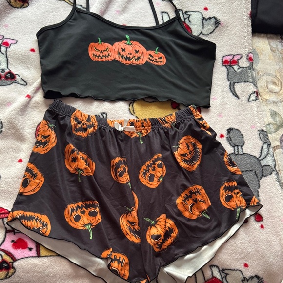 Other - Pumpkin Print Black and Orange Pajama Set